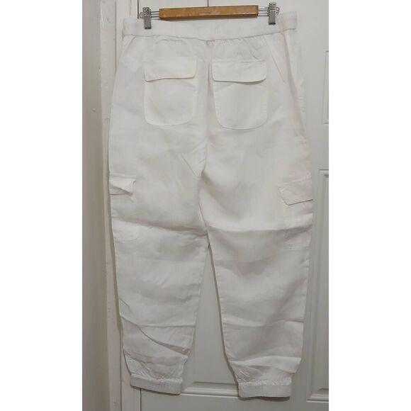 Nicole miller womens 1xl cargo white jogger 100% linen pants elastic waist - Picture 4 of 7